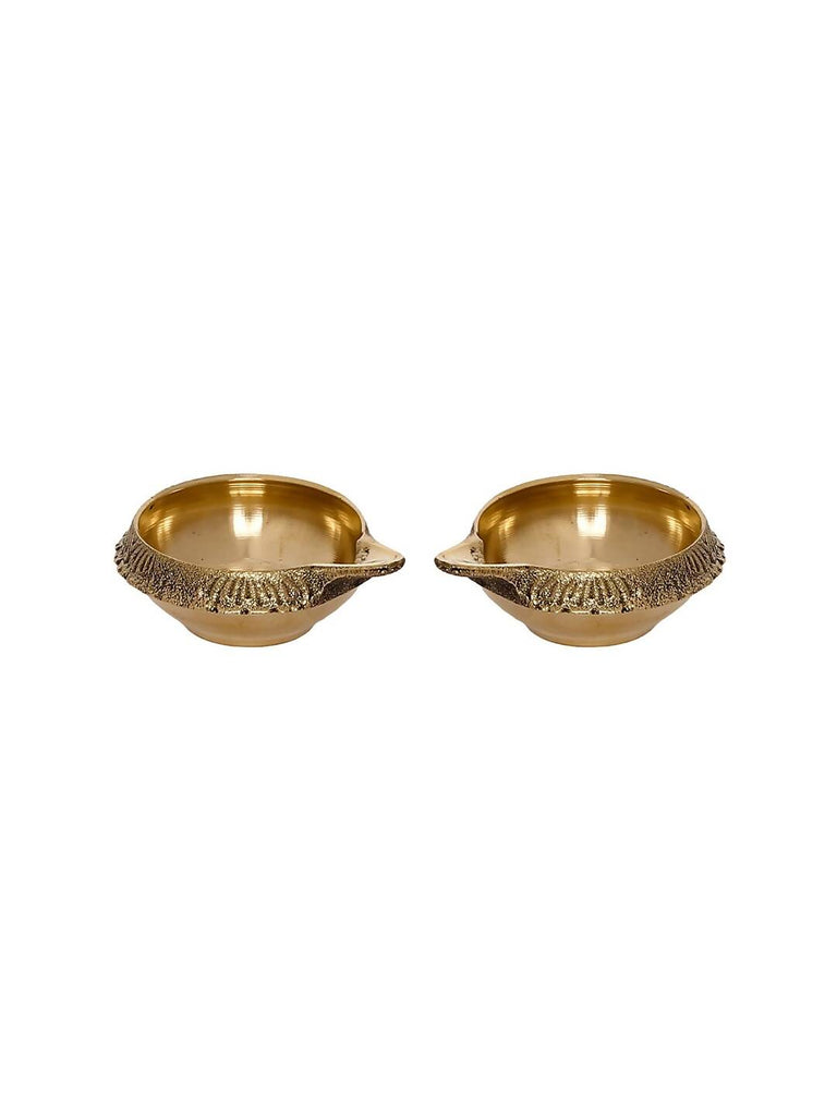 eCraftIndia Set of 2 Gold-Toned Auspicious Handcrafted Brass Diya