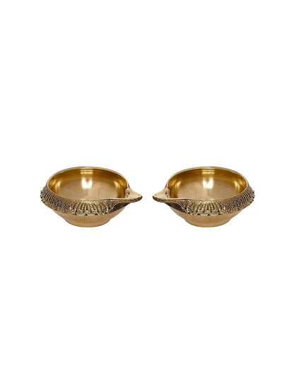 eCraftIndia Set of 2 Gold-Toned Auspicious Handcrafted Brass Diya