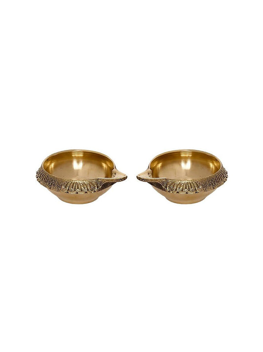 eCraftIndia Set of 2 Gold-Toned Auspicious Handcrafted Brass Diya