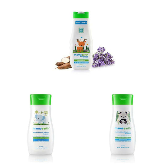 Mamaearth Dusting Powder & Gentle Cleansing Shampoo & Daily Moisturizing Lotion - combo