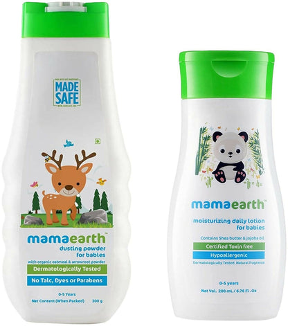 Mamaearth Daily Moisturizing Lotion & Dusting Powder with Organic Oatmeal & Arrowroot Powder for Babies - combo