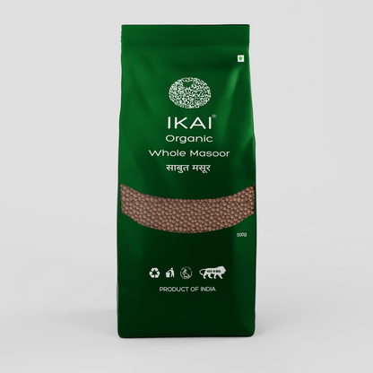 IKAI Organic Whole Masoor (Unpolished Red Lentil) - 500 gm