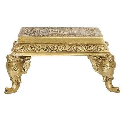Puja N Pujari Elephant Design Brass Pooja Chowki