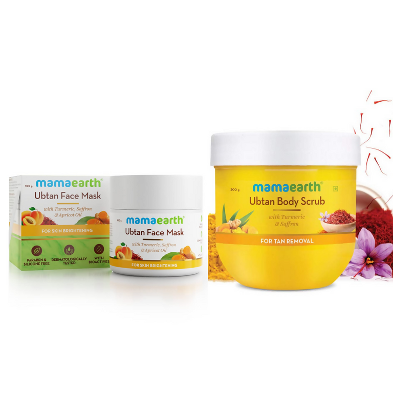 Mamaearth Ubtan Face Mask & Body Scrub with Turmeric & Saffron Combo For Tan Removal - combo
