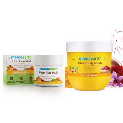 Mamaearth Ubtan Face Mask & Body Scrub with Turmeric & Saffron Combo For Tan Removal - combo