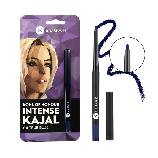 Sugar Cosmetics Kohl of Honour Intense Kajal Upto 12 hrs, Long Lasting, Smudge Proof & Waterproof Kajal - 04 True Blue - 0.3 gm