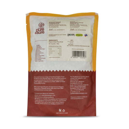 Pure & Sure Green Peas Dried Traditional Organic Pulses - 500 gm