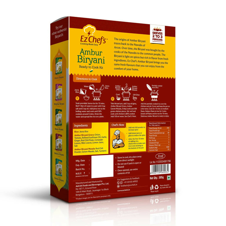 Ez Chef's Ambur Biryani Kit - Ambur's Famous Biryani - 305 gm - Pack of 2