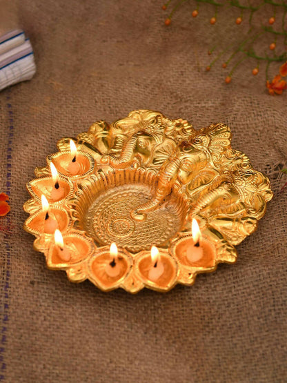 Craftvatika Gold-Toned Metal Lord Ganesha Design Kuber Diya