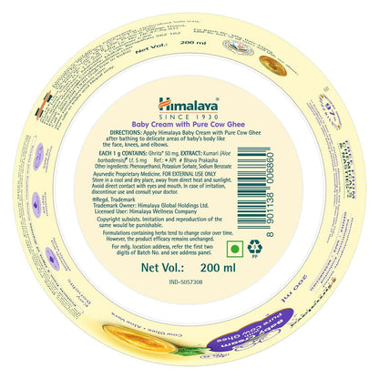 Himalaya Baby Cream with Pure Cow Ghee & pH5.5 For Dry & Sensitive Skin - 200 ml