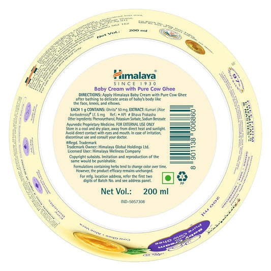 Himalaya Baby Cream with Pure Cow Ghee & pH5.5 For Dry & Sensitive Skin - 200 ml