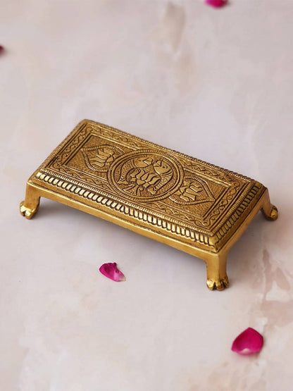 eCraftIndia Beige Lotus Flowers Engraved Pooja Chowki