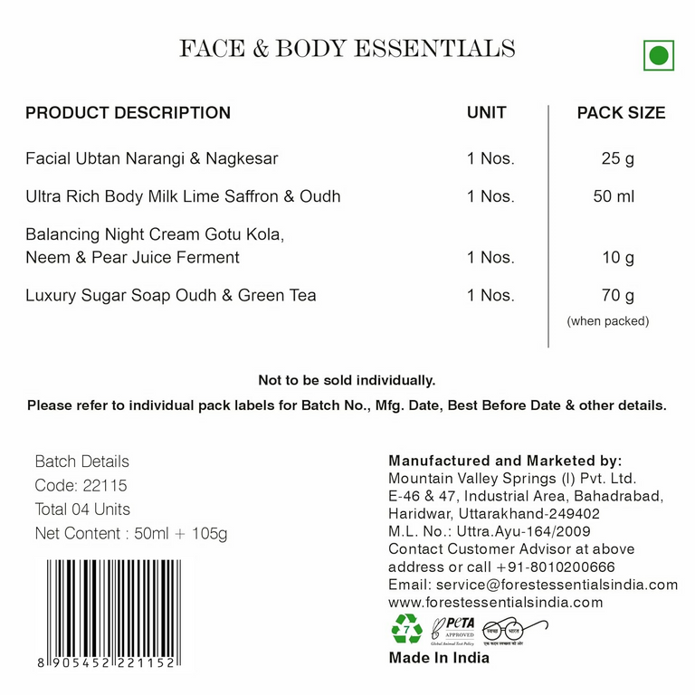 Forest Essentials Nalini Face & Body Essentials Kit - combo