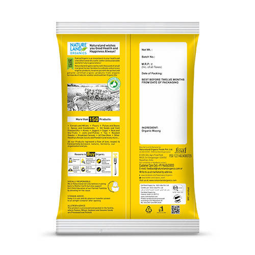 Nature Land Organics Moong Split Washed - 500 gm