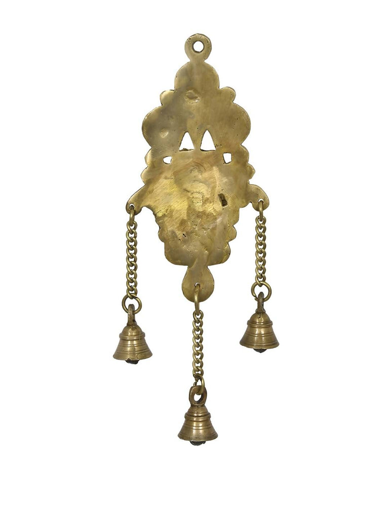 eCraftIndia Gold-Toned Handcrafted Antique Finish Diya with Bells Decorative Wall Hanging Showpiece