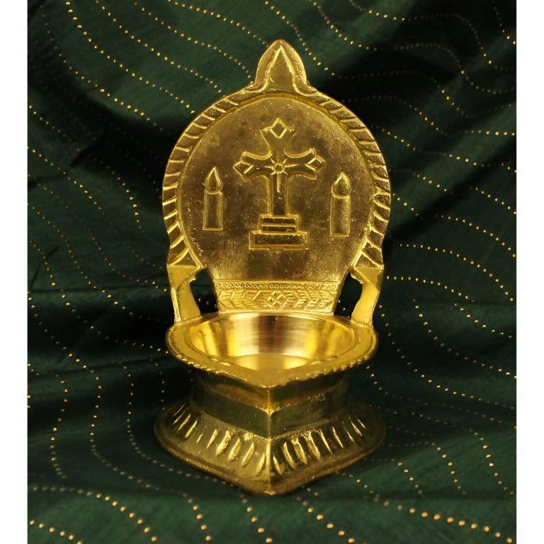 Spillbox Gold-Toned Brass Cross Diya Pooja Essential