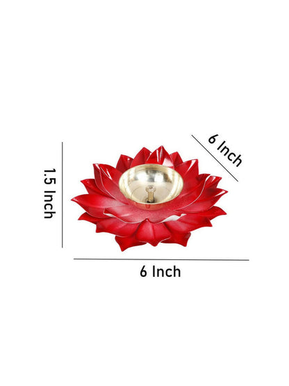 CraftVatika Red Lotus-Shaped Pooja Diya Oil Lamp