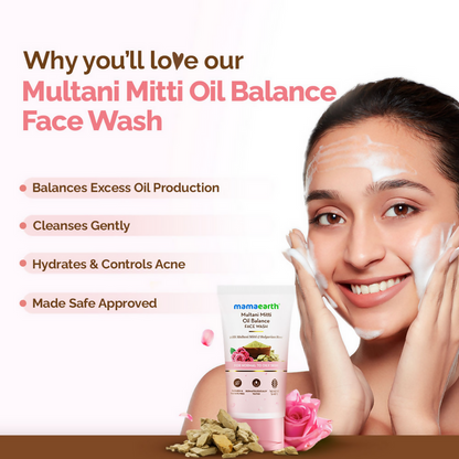 Mamaearth Multani Mitti Oil Balance Face Wash With Multani Mitti & Bulgarian Rose - 150 ml