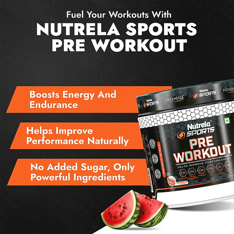 Patanjali Nutrela Sports Pre - Workout-(Watermelon) - 300 gm
