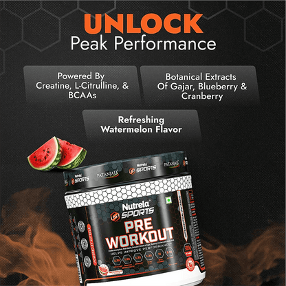 Patanjali Nutrela Sports Pre - Workout-(Watermelon) - 300 gm