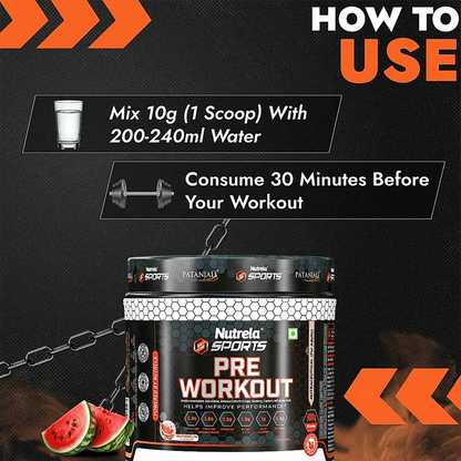 Patanjali Nutrela Sports Pre - Workout-(Watermelon) - 300 gm