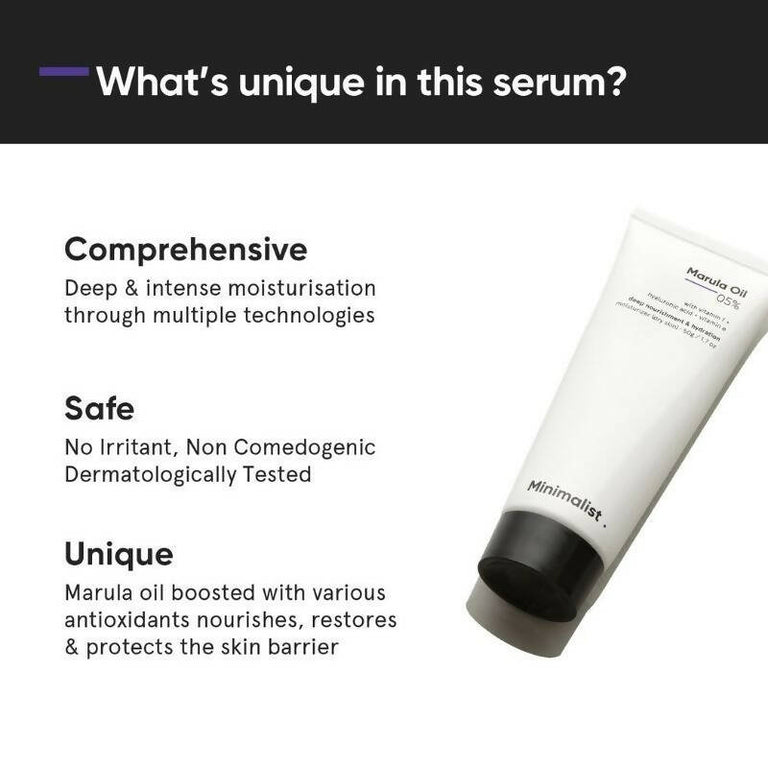 Minimalist 5% Marula Oil Moisturizer With Hyaluronic Acid & Vitamin F & E - 50 gm