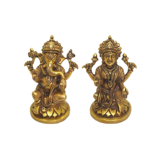 Tamas Brass Lord Ganesh Lakshmi Statue (Golden) - Combo