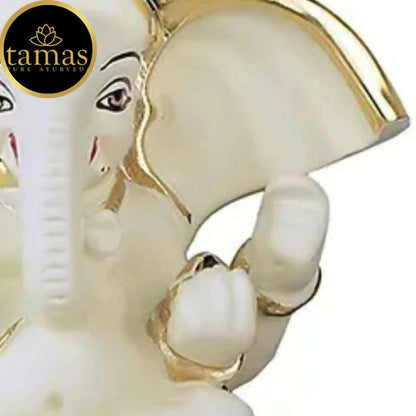 Tamas Gold-Polished Gaj Karna Ganesh Idol Off White & Gold Color - 158 gm