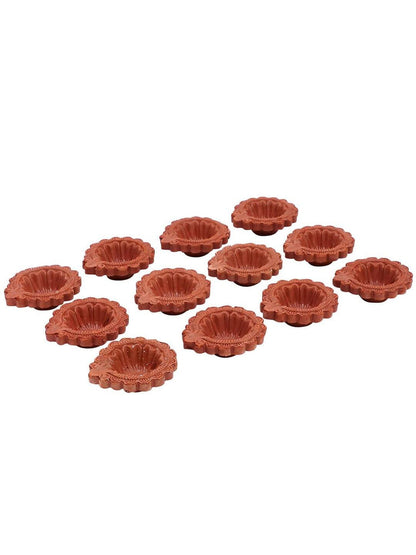 Tied Ribbons Brown Set of 12 Handmade Clay Terracotta Diyas