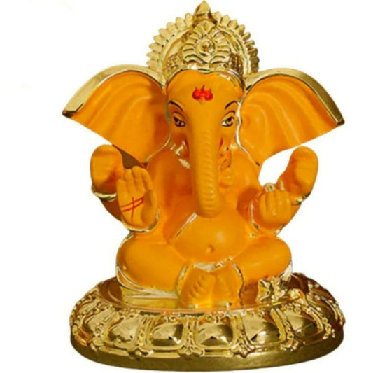 Tamas Gold-Polished Gaj Karna Ganesh Idol Orange & gold Color - 158 gm