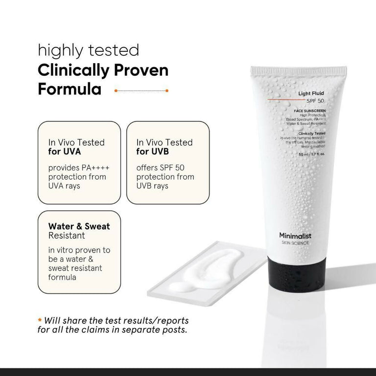 Minimalist Light Fluid Face Sunscreen with SPF 50 PA++++ - Lightweight, Water & Sweat Resistant - 50 ml