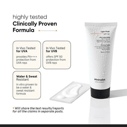 Minimalist Light Fluid Face Sunscreen with SPF 50 PA++++ - Lightweight, Water & Sweat Resistant - 50 ml