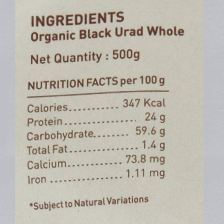 Pure & Sure Black Urad Dal Whole Organic Pulses - 500 gm