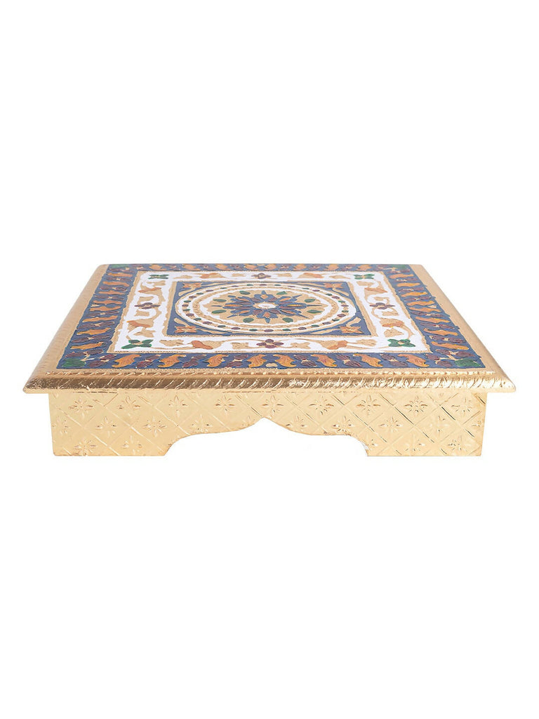 Golden Peacock Gold-Toned & Red Handcrafted Meenakari Wooden Chowki