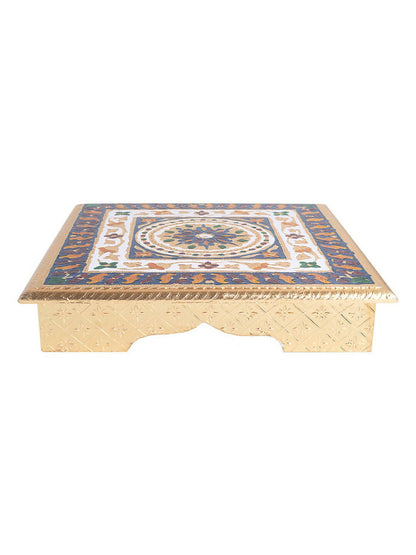 Golden Peacock Gold-Toned & Red Handcrafted Meenakari Wooden Chowki