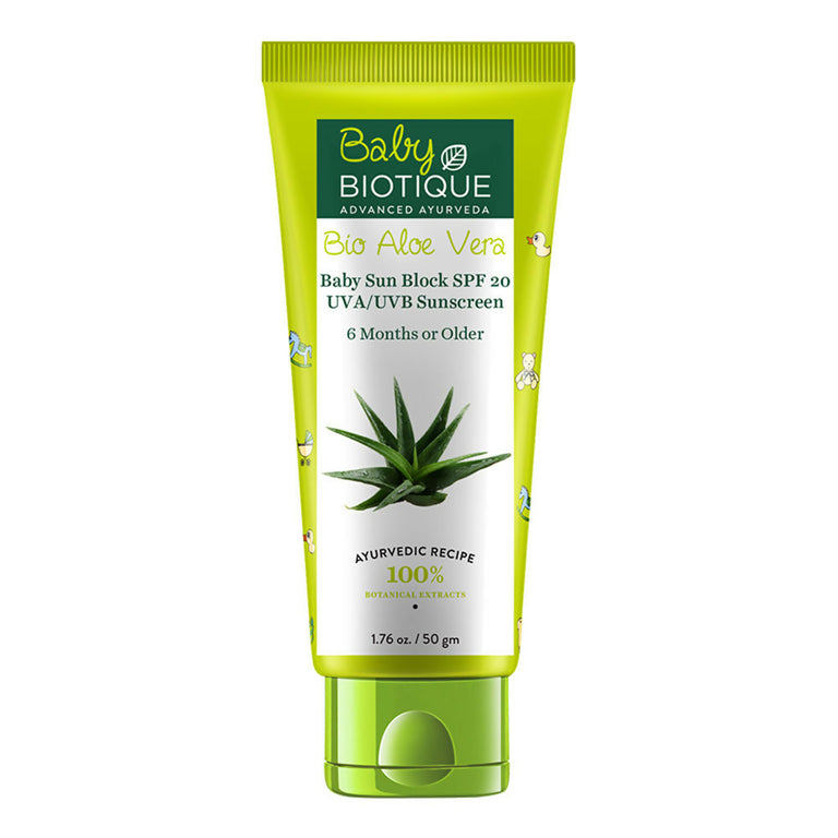 Biotique Bio Aloe Vera Baby Sun Block SPF 20 UVA/UVB Sunscreen - 50 gm