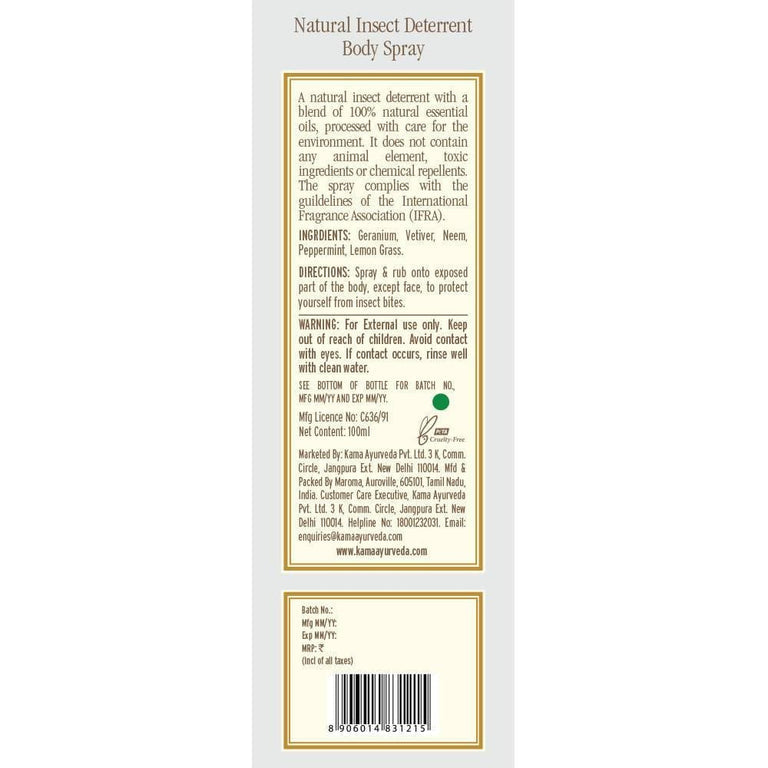 Kama Ayurveda Natural Insect Deterrent Body Spray 100ml - 100 ml