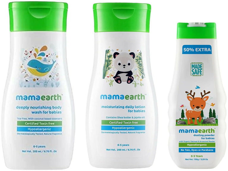 Mamaearth Daily Moisturizing Lotion & Dusting Powder & Deeply Nourishing wash for Babies - combo