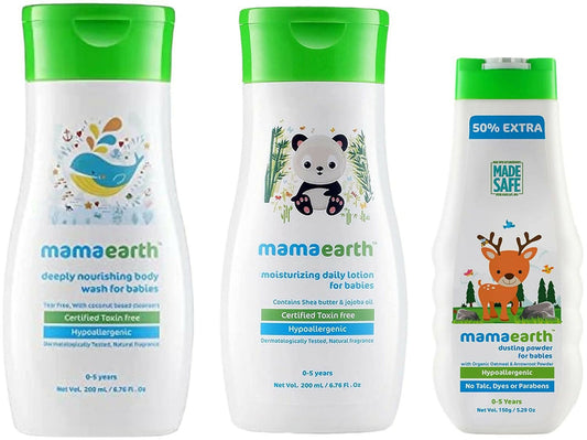 Mamaearth Daily Moisturizing Lotion & Dusting Powder & Deeply Nourishing wash for Babies - combo