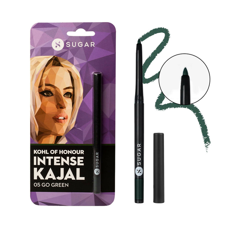 Sugar Cosmetics Kohl of Honour Intense Kajal Upto 12 hrs, Long Lasting, Smudge Proof & Waterproof Kajal - 05 Go Green - 0.3 gm