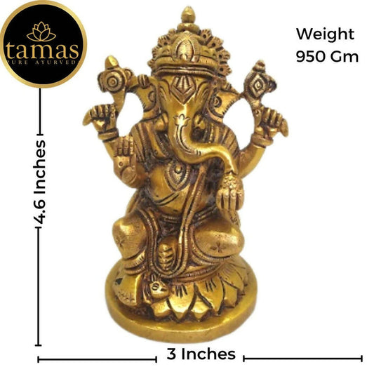 Tamas Brass Lord Ganesh Lakshmi Statue (Golden) - Combo
