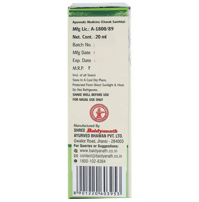 Baidyanath Jhansi Anu Taila Ayurvedic Nasal Drops - 20 ml