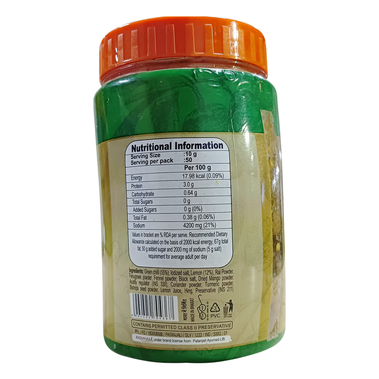 Patanjali Green Chilli Lemon Pickle - 500 gm