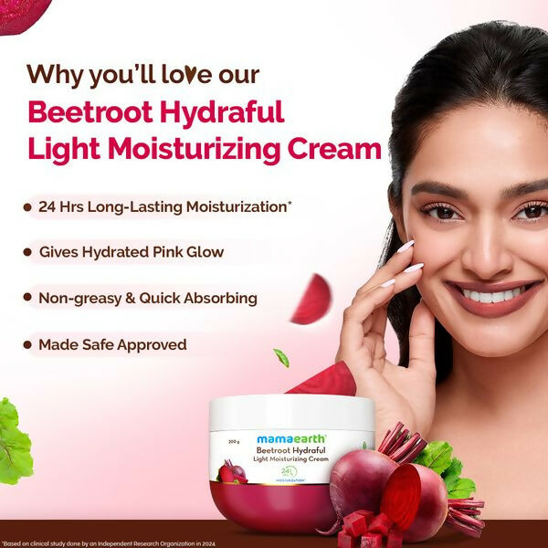 Mamaearth Beetroot Hydraful Light Moisturizing Cream with Beetroot & Hyaluronic Acid For Hydrated Pink Glow - 200 gm