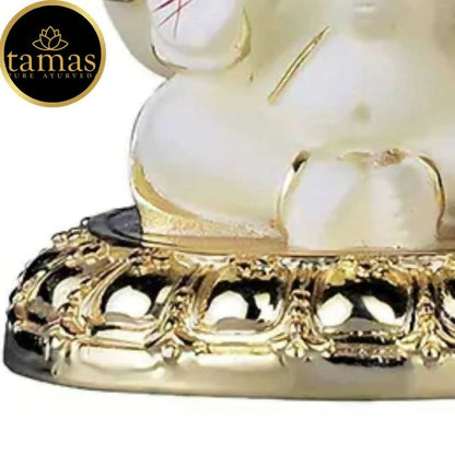 Tamas Gold-Polished Gaj Karna Ganesh Idol Off White & Gold Color - 158 gm