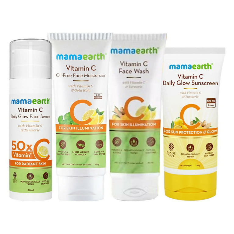 Mamaearth CSMS (Cleanser, Serum, Moisturizer, Sunscreen) Vitamin C Glow & Protect Regimen Combo - combo